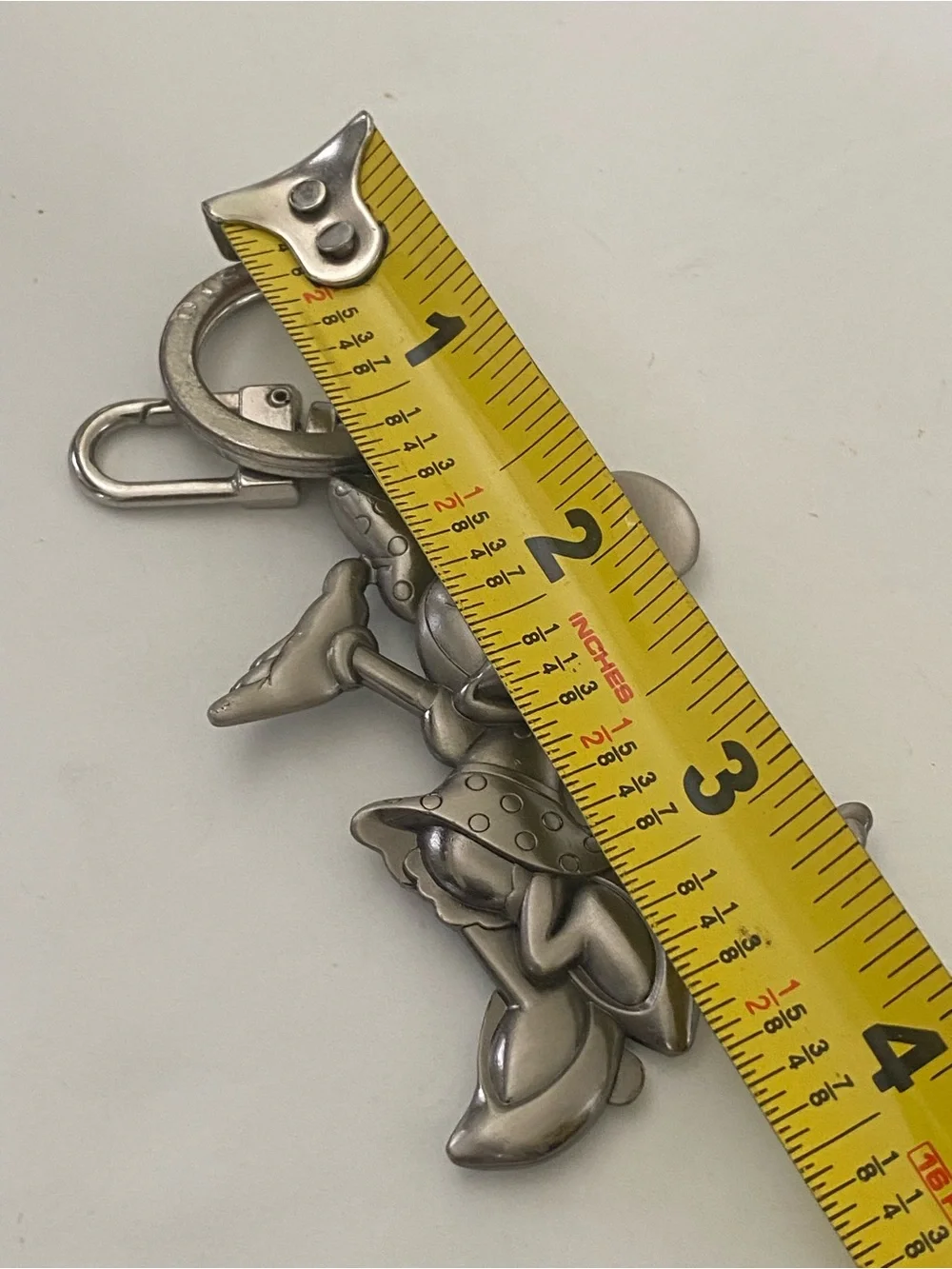 Vintage Disney Minnie Mouse Posing Charm Silver Pewter Metal Keychain Key Fob